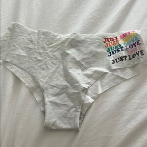 Victoria's Secret White Seamless Hipster with Multicolor 'Just Love' Print